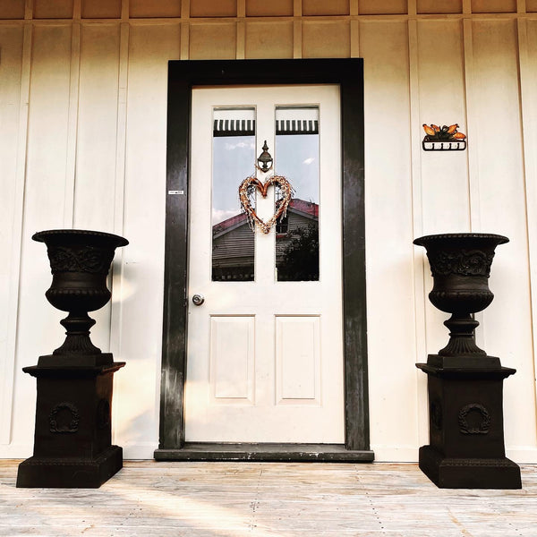 Cast Iron Urns on Plinths (White)