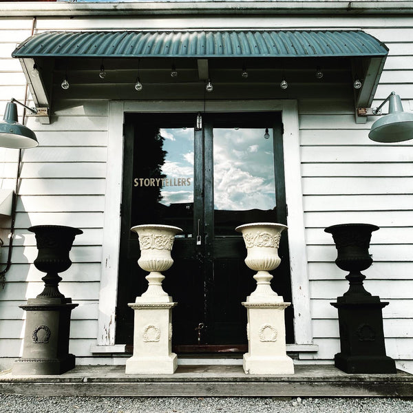 Cast Iron Urns on Plinths (White)